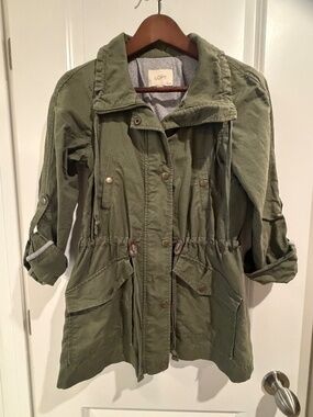 LOFT Petites Olive Green Cotton Linen Utility Jacket - XXSP